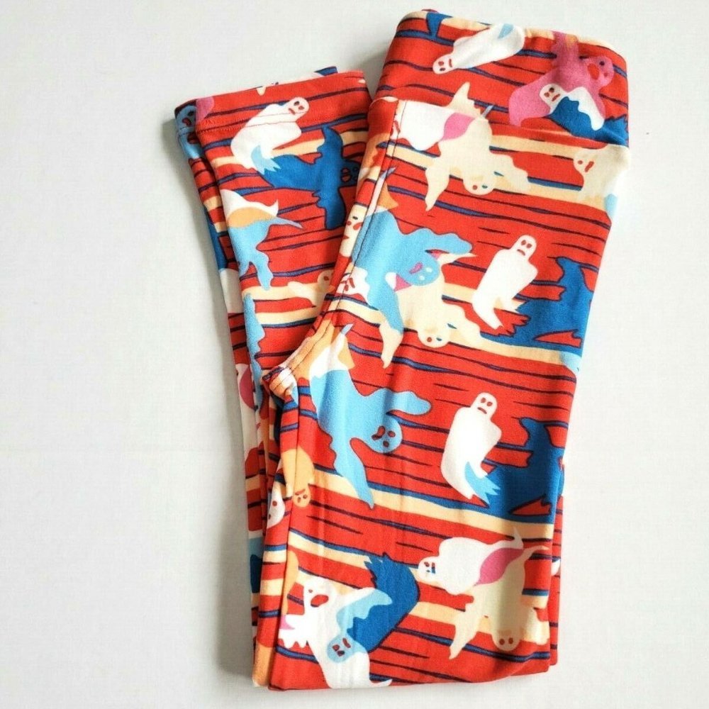 LuLaRoe S/M Kids Leggings Halloween Ghosts Striped  Print NWOT